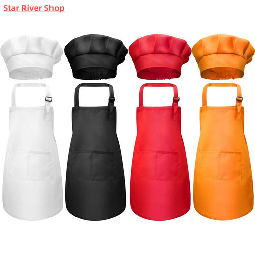 Children Front Pocket Bib Apron Kid Boys Girls Apron Kitchen