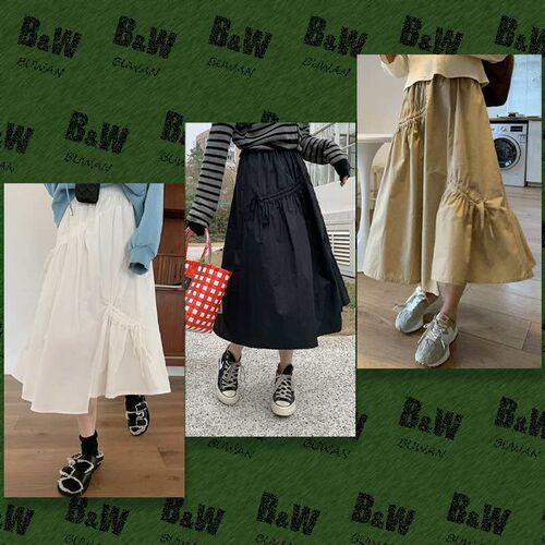 Womens Pleated Skirt Spring Cotton Loose High Waist Slimmin