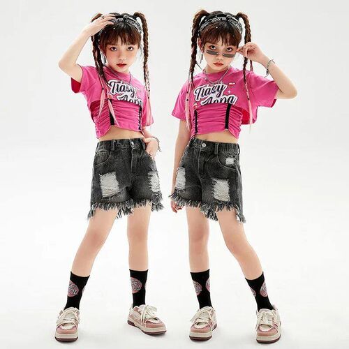 Girls Jazz Dancing Outfits Teenager Clothing Crop Top Ripped
