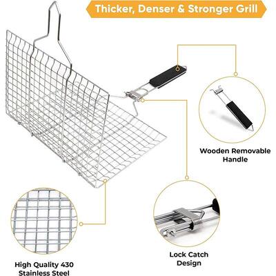 Large Portable Folding Fish Grill Baskets for Outdoor Grill