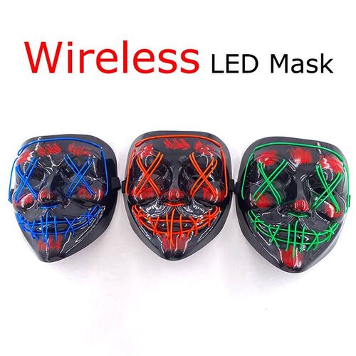Topeng Neon Halloween nirkabel topeng Led Masque Masquerade