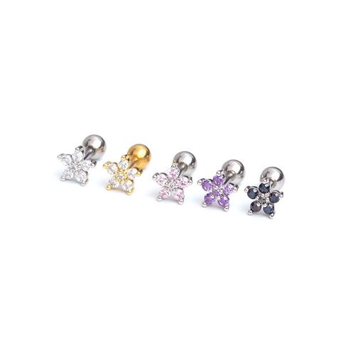 1pc Stainless Steel Fashion Flowers Zirconia Cartilage Cz Ea