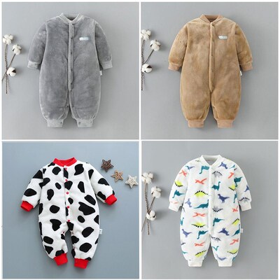 Autumn & Winter Baby Warm Clothes Boy Girl Pure Colour Rompe