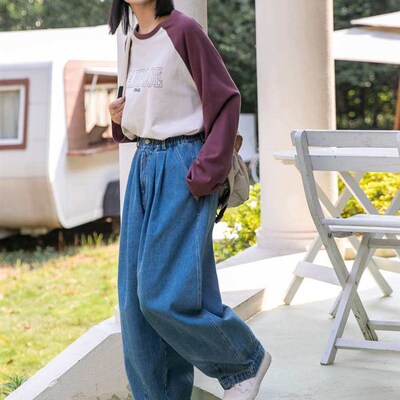 Huangzheng blue jeans for women, spring new wide-leg pants,