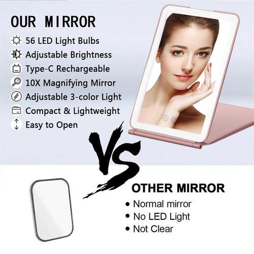 Portable Foldable Travel Makeup Mirror With Led Light Infini