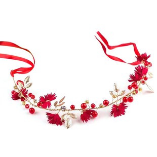 Women Pearl Flower Headband Bridal Garland Headdress Wedding