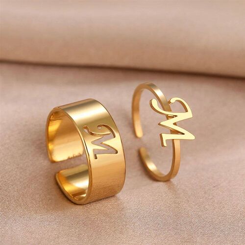 Stainless Steel Rings 26 A-Z Letters Goth Fashion Adjustable