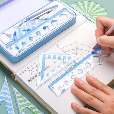 7Pcs/Set Ruler Compass with Metal box Geometry Maths Drawing