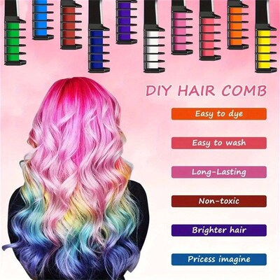 10-Color Temporary Washable Hair Chalk Comb Vibrant Easy-to-
