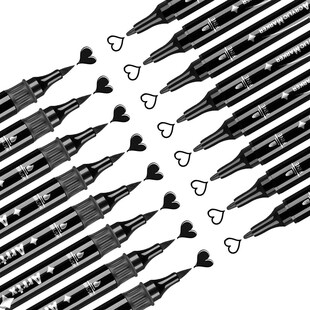 Arrtx Black Acrylic Paint Pens 8 Pack Brush and Fine Tip Pai