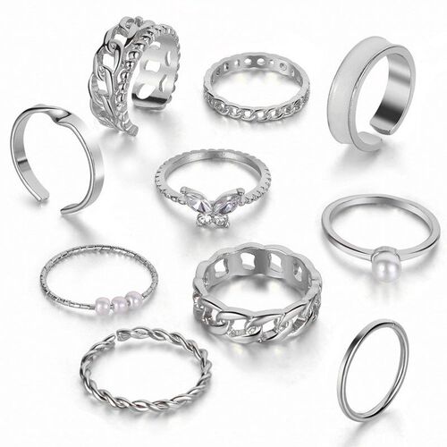 Pearl Ring Fashion Butterfly Combo Set of 10 Open DoubleChai