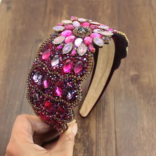 Bohemia Vintage Hot Pink Black Crystal Rhinestones Headband