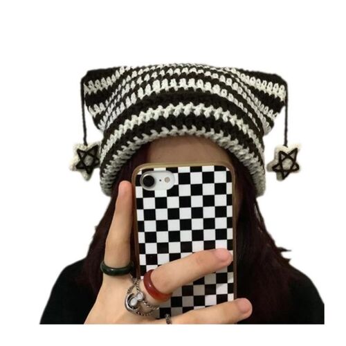 Crochet Stripe Pattern Handmade Cat Ear Hat Soft Winter Warm