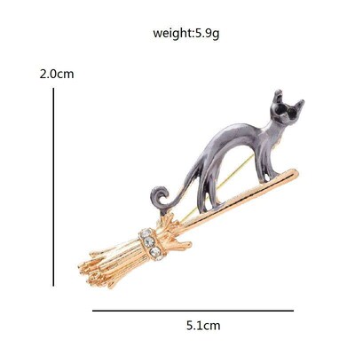 Wuli&baby Riding A Broom Flying Cat Brooches For Women Unise