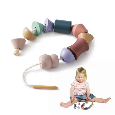 Wooden Toys Baby Animal Stringing Threading Beads Toy Montes