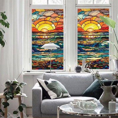 Durable Privacy Decor Sticker Retro Flower Grass Glass