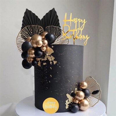 Cake Toppers Happy Birthday Cake Topper Black Gold Balls Cak