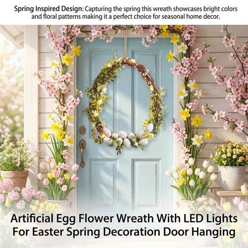 Easter Day Artificial Egg Flower Wreath With LED Lights For
