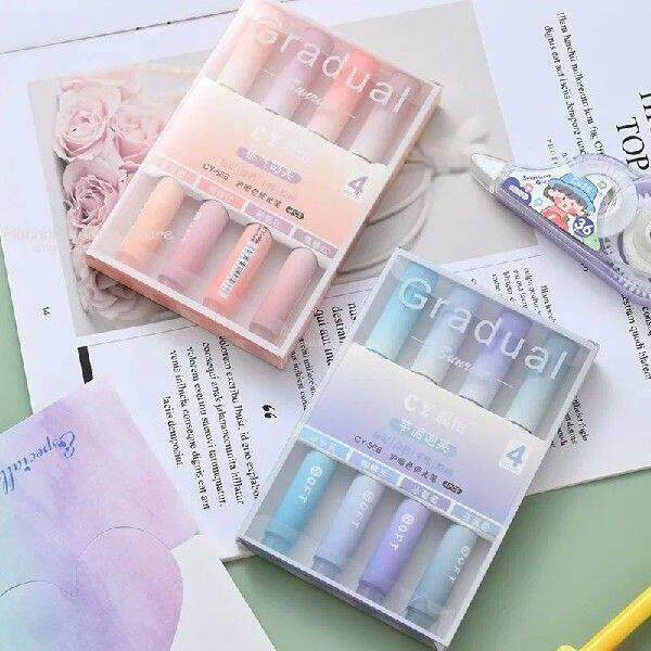 4pcs/set Color Gradient Highlighter Pens Kawaii Stationery