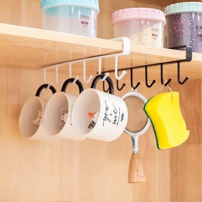 6 Hooks Cup Hook Closet organizer Under Cabinet Coffee Mug H