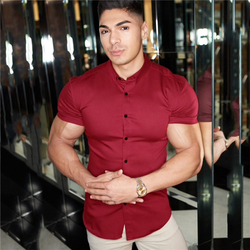 Summer Fashion Short Sleeve Shirt Men Super Slim Fit Male Ca