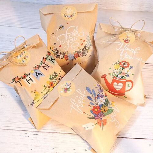 24Sets Thank You Kraft Paper Bags Cute Rainbow Dino Happy Bi