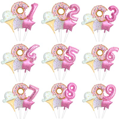 5pc Candy ice cream Pink with dots 32inch Numeral Foil Ballo