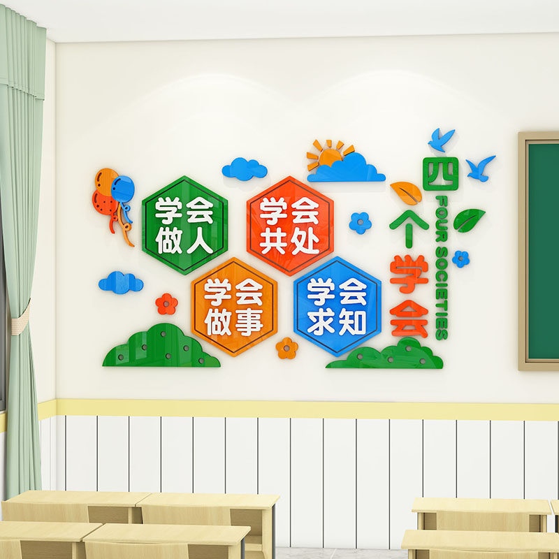 四个学会墙贴校园文化墙学生学习文明标语教室布置班级墙面装饰画,家居饰品,文化墙贴,淘宝优惠券,粉丝福利购,淘宝优惠卷