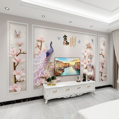 定制家和竹木纤维集成墙板电视背景墙3D立体客厅沙发快装护墙板画