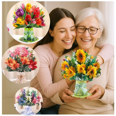 Premium 3D Pop Up Flower Bouquet Card Mothers Day Gift Valen