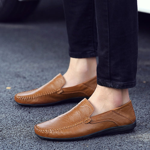 Mens shoes, leather shoes, bean shoes, new leather shoes in