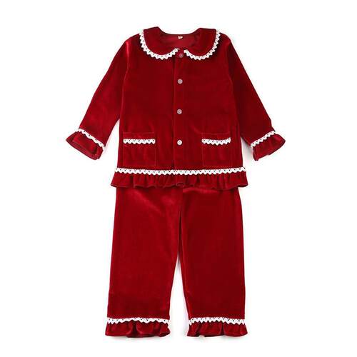 Baby red velvet pyjamas ruffle kids boy and girl family matc