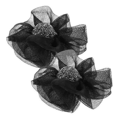 2Pcs Fabric Removable Shoe Clips Black Rhinestone High