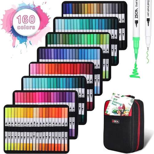 ZSCM 8/12/24/36/160 120 Colors Dual Brush Markers Pens