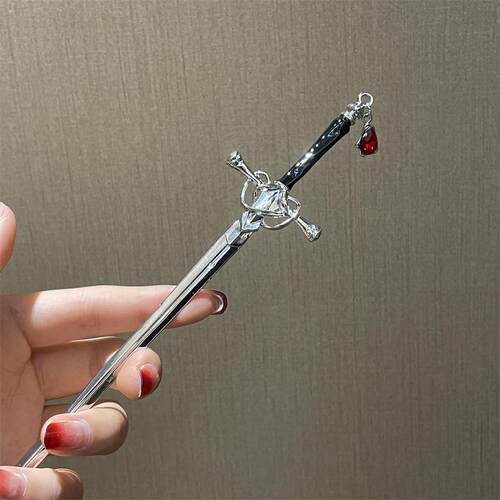 2023 New Chinese Punk Ruby Pendant Sword Hairpin Fashion Sim