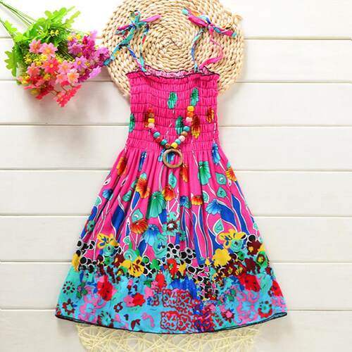 2023 Summer Girls Floral Dress Sling Ruffles Bohemian Beach