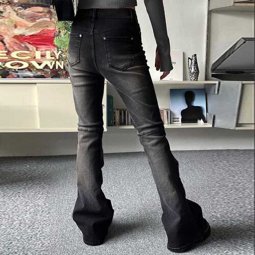 Women Vintage Sreetwear Black Korean Flare Jeans High Waiste