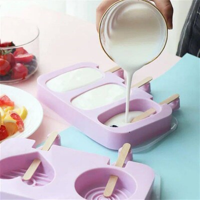 Silicone Ice Cream Mold Popsicle Siamese Molds with Lid DIY