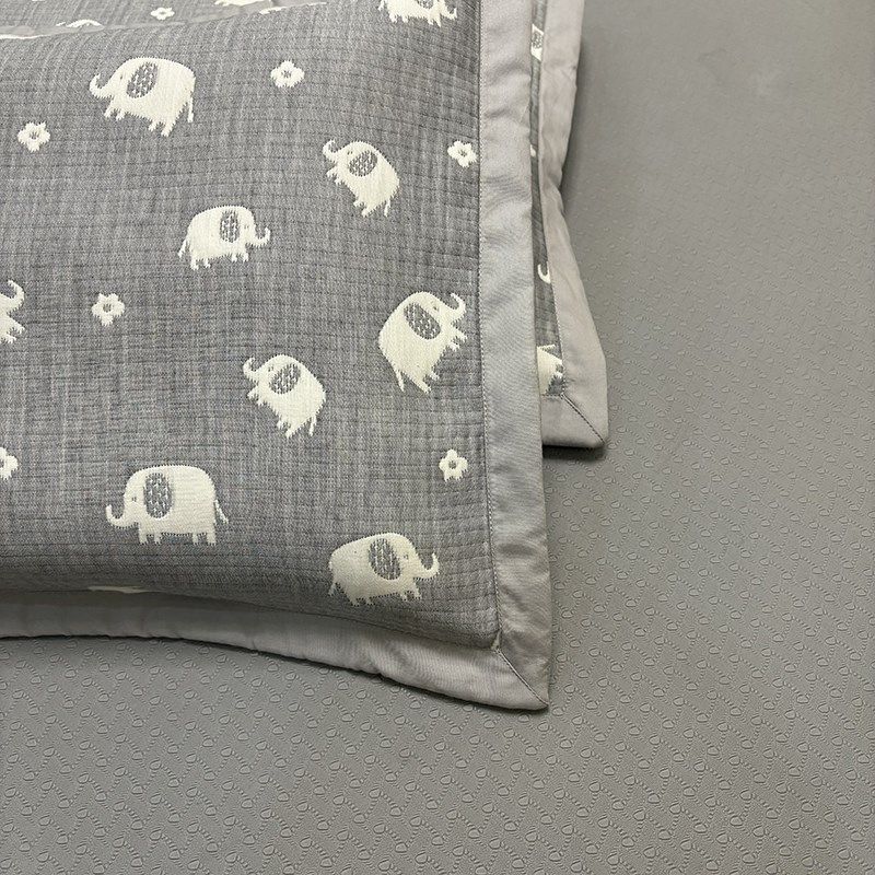 全棉色织提花三层纱布夹棉枕  活性印染加厚款儿童枕头罩大象灰,床上用品,枕套,淘宝优惠券,粉丝福利购,淘宝优惠卷