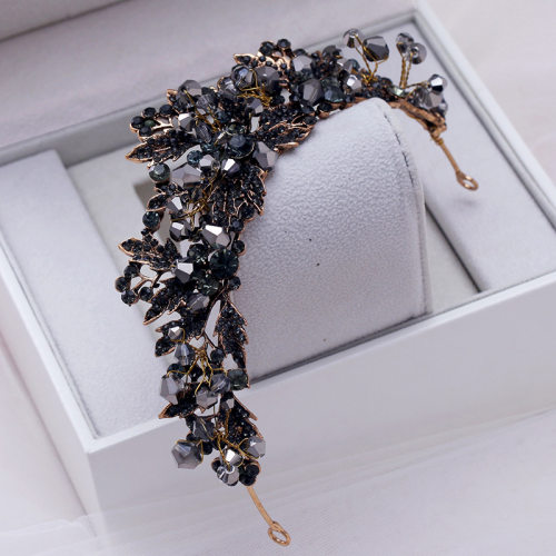 Baroque Handmade Black Crystal Beads Bridal Tiaras Crown Rhi
