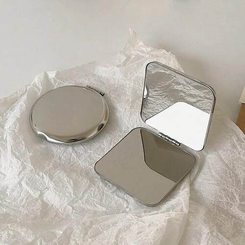 1pcs Portable Women Stainless Steel Makeup Mirror Hand Pocke