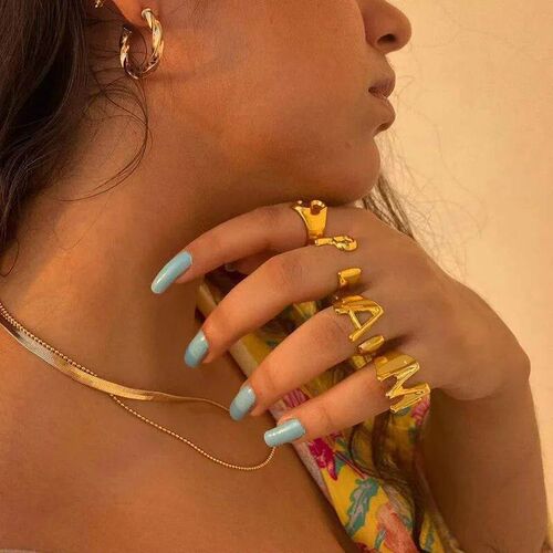 Fashion Adjustable Open Initial Rings For Women Stainless St