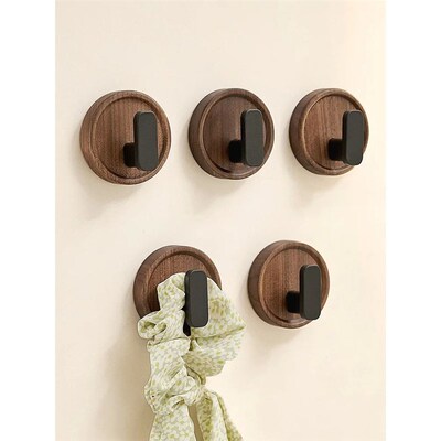 Walnut Wood Coat Rack Hooks  Black Wall Hangers for Hanging