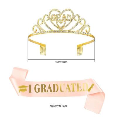2024 Graduated Satin Sash Glitter Crown for Graduation Party