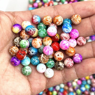 New 4/6/8/10mm Pattern Round Glass Beads Loose Spacer Beads