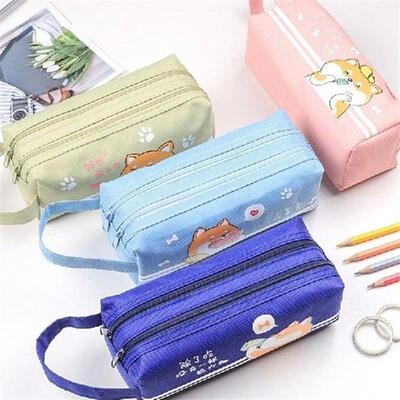 Double-layer Pencil Case for Girl Zipper Canvas Pencil Bag