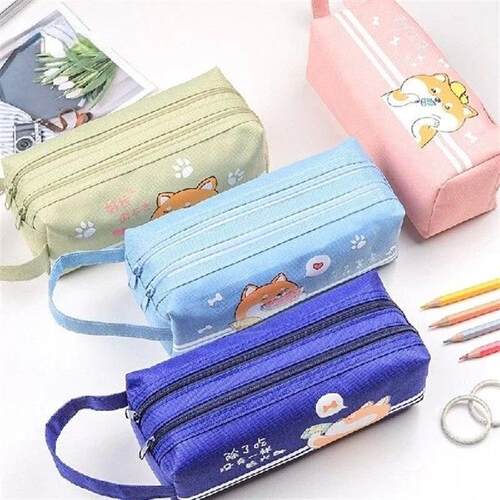 Double-layer Pencil Case for Girl Zipper Canvas Pencil Bag