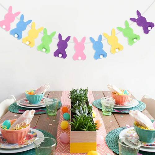 Cute Rabbit Banner Garland Happy Easter Party Hanging Buntin