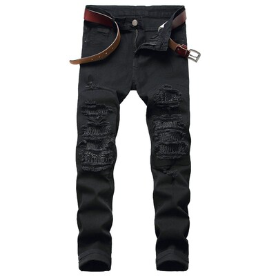 High Sreet Ripped  Slim Fit Mens Leather Elastic Mens Trou