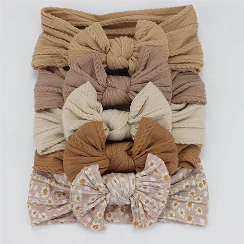 5pcs/Lot Cable Knit Bow Baby Headbands Elastic Nylon Baby Gi